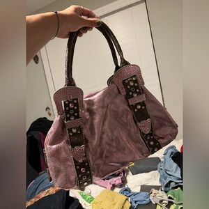 RARE Charm and Luck pink genuine leather western rhinestone buckle purse